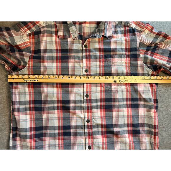 Columbia Red White Blue Plaid Short Sleeve Shirt Size LARGE Cotton - Picture 5 of 8